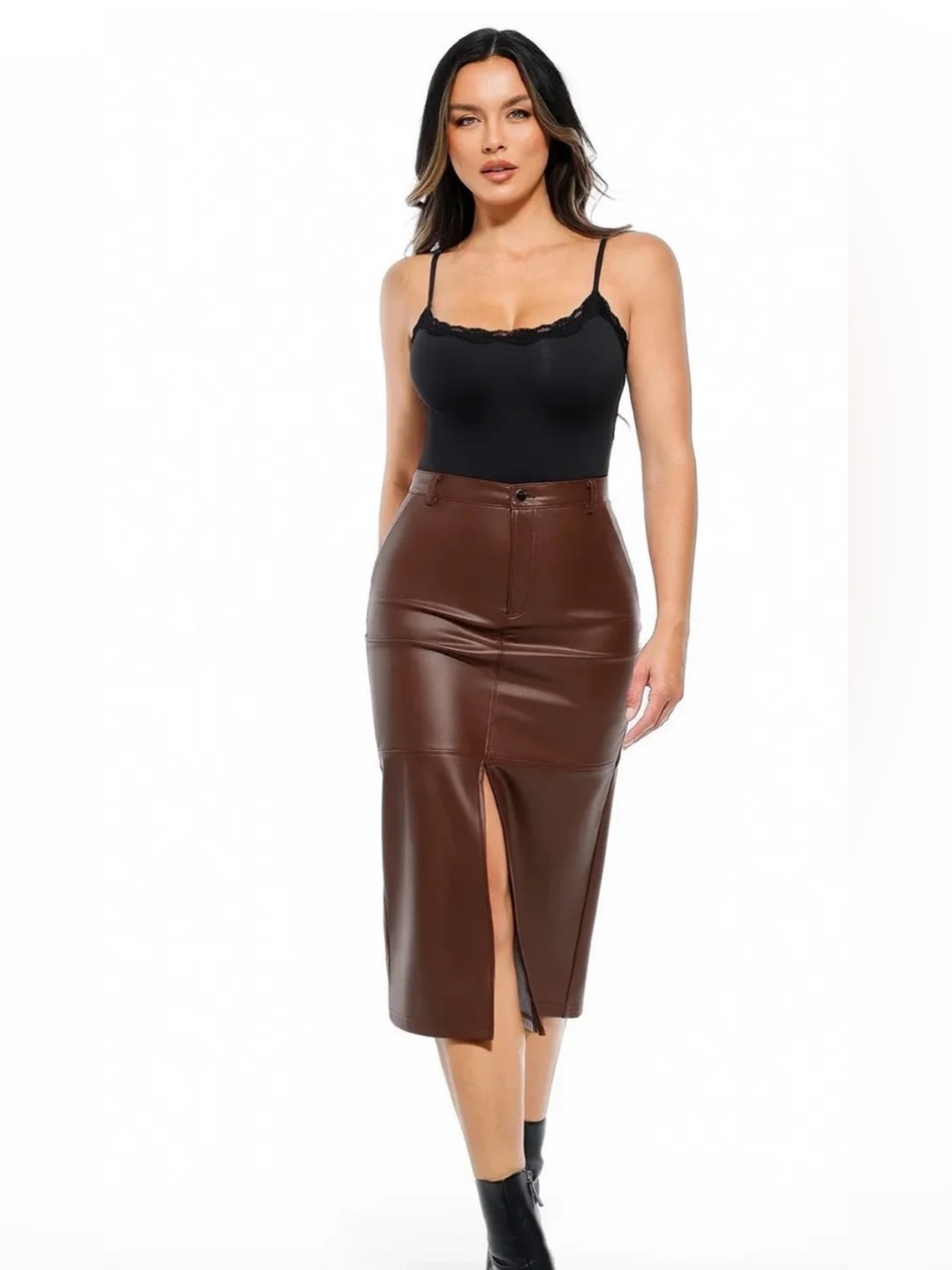 Popilush Sculpted Faux Leather Contour Skirt size L